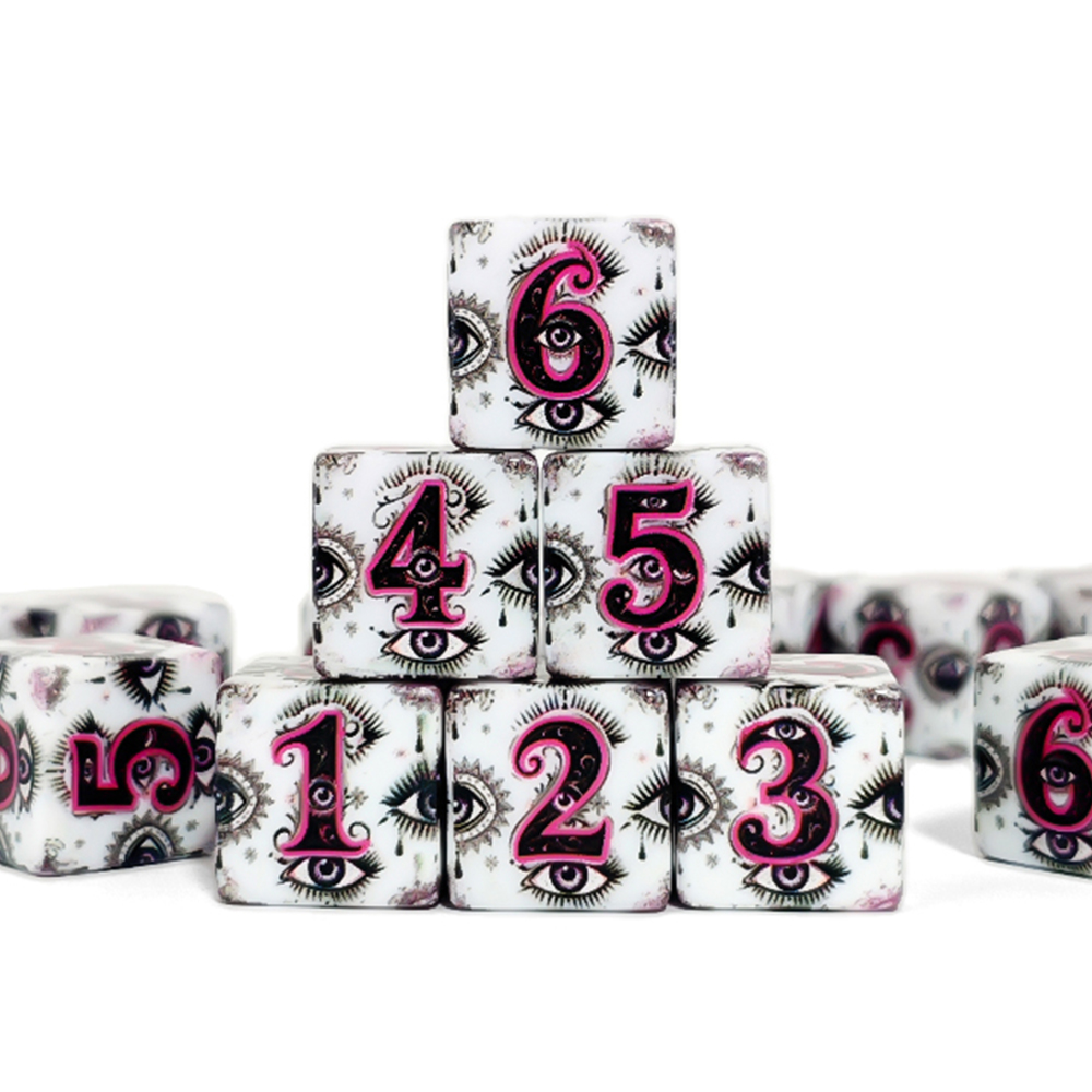 12Pcs 16MM D6 Acrylic Printed  - Board Game Live ulasan dan harga